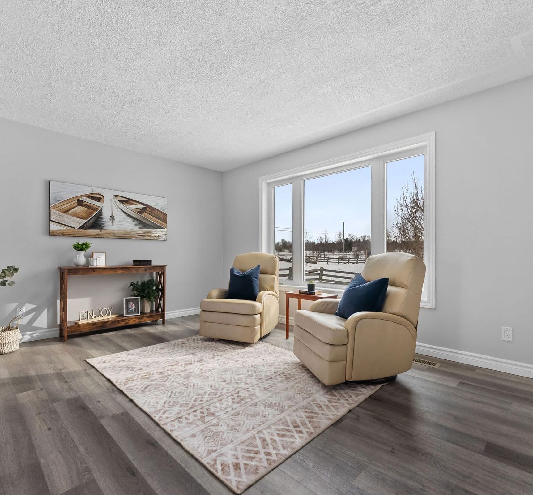 Beautifully painted living room with furniture